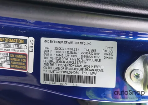 2021 Acura Rdx A-Spec Package z USA, uszkodzony, nr VIN 5J8TC2H60ML024054